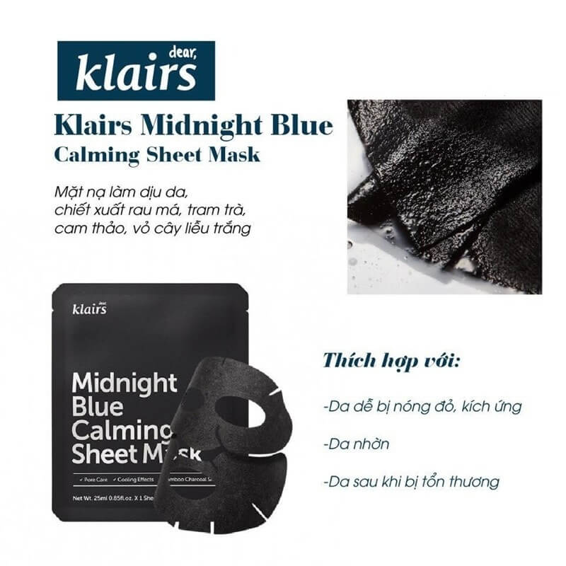 Mặt nạ dưỡng ẩm Klairs Midnight Blue Calming Sheet Mask