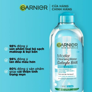 Nước tẩy trang garnier skin naturals salicylic màu xanh