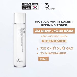 Nước hoa hồng 9 Wishes Rice 72% White Lucent Refining Toner